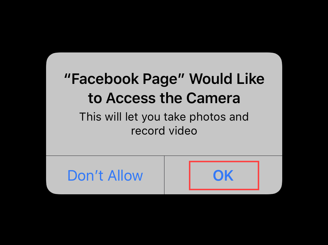 Facebook Page access to camera ios