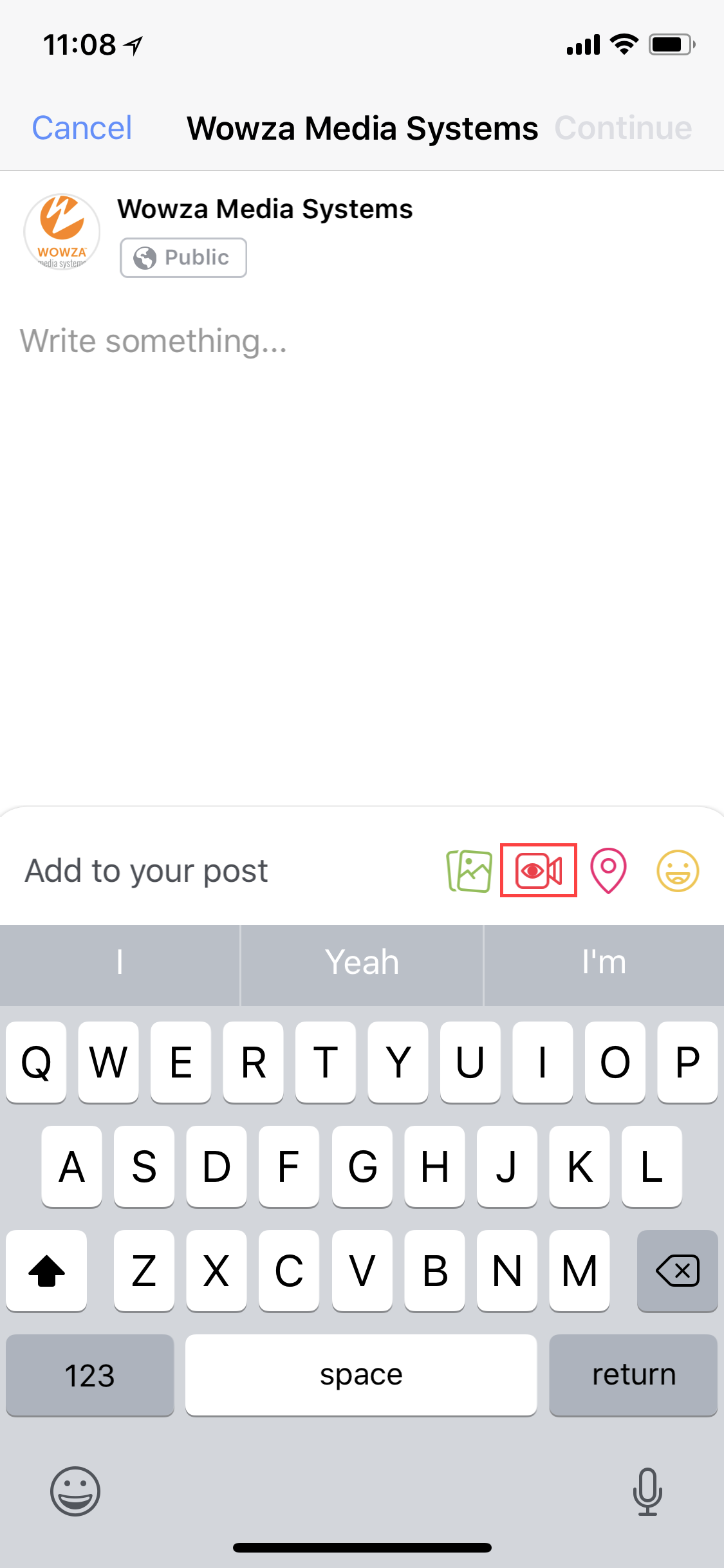 Facebook Page mobile app ios keyboard