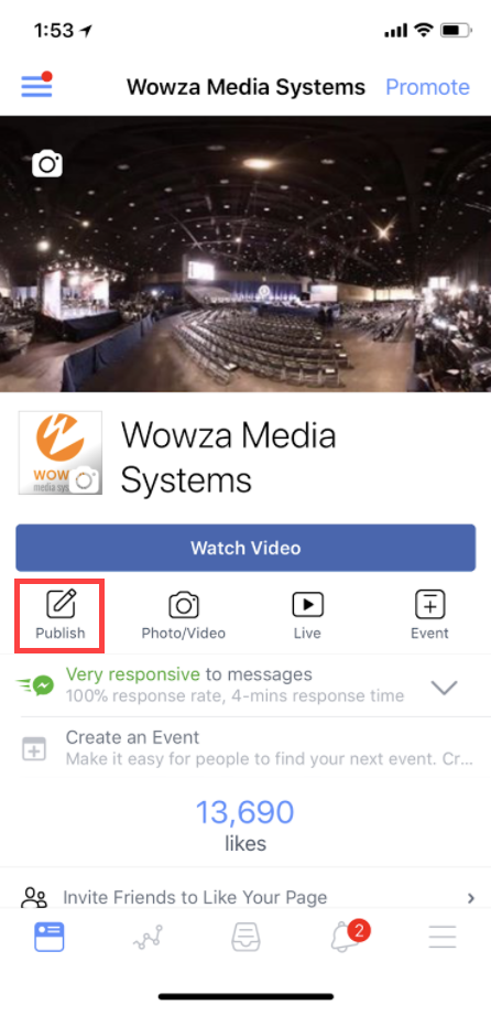 Publish from Facebook Business Page on the Facebook Mobile App